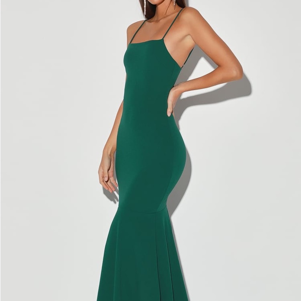 Tier and There Hunter Green Tiered Trumpet Hem Maxi Dress